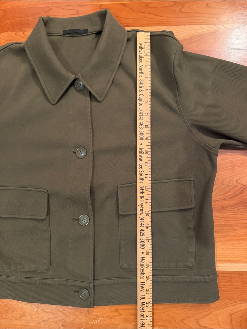 UNIQLO Women Olive Green Jersey Relaxed Cropped Jacket Utility Shacket Coat M - Picture 7 of 8